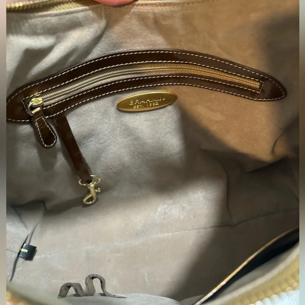 Brahmin Croc Embossed Hobo Shoulder Bag Vintage Y2K Brown Gold Accents